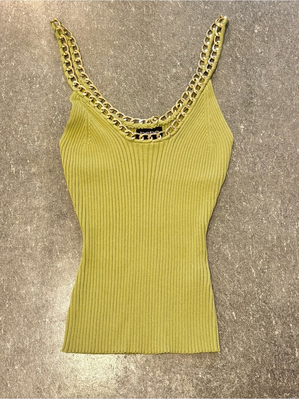 BEBE Y2K Sage Green Ribbed Knit Chain Strap Tank Top S / McBling 2000s Indie Sle